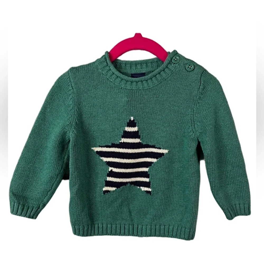 GAP Baby Striped Star Knit Sweater NWT 6-12M Green Cozy Pullover Classic
